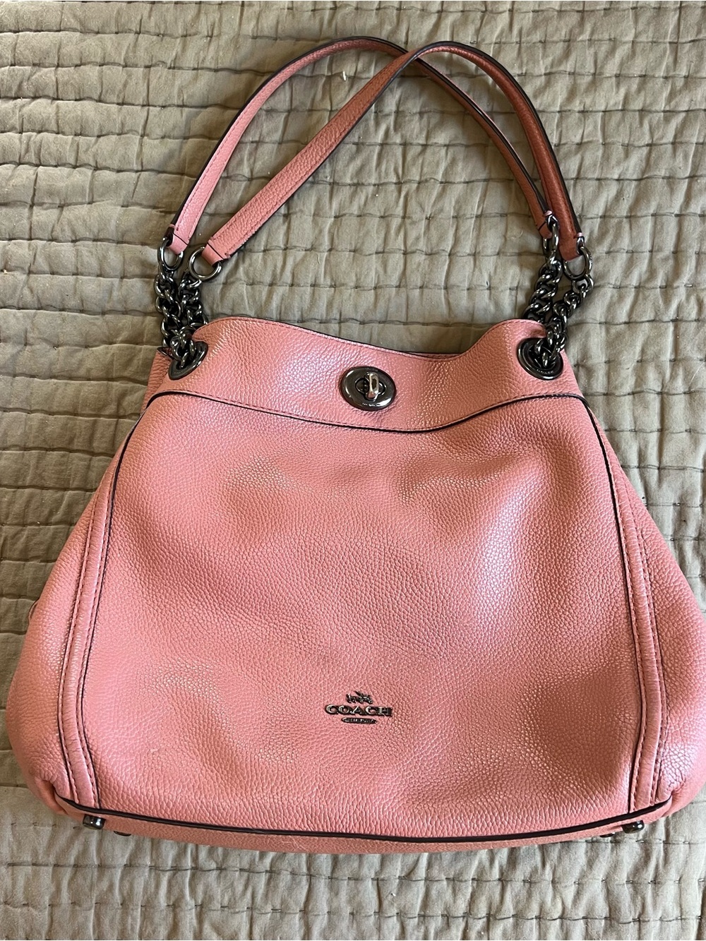 Coach Pink Pebbled Leather Hobo Shoulder Bag with Chain Straps